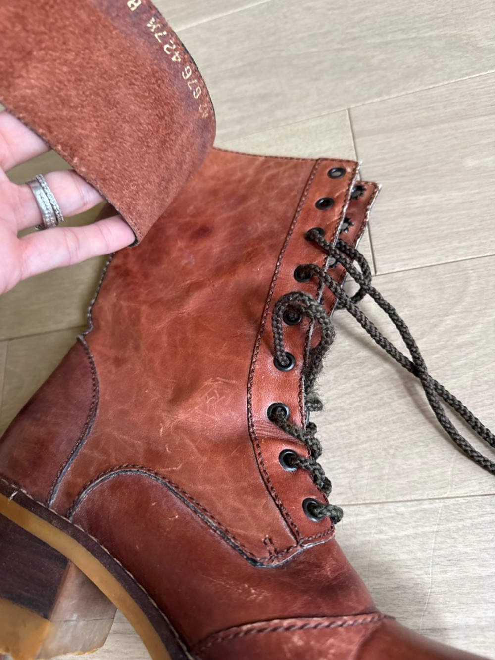 Women's Lace-Up Leather Ankle Boots in Cognac - Picture 5 of 10